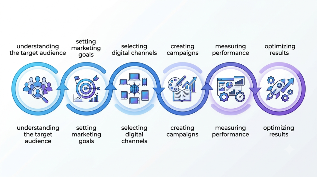Digital marketing process from audience research to campaign optimization