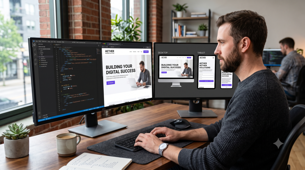 responsive website development on desktop tablet and mobile