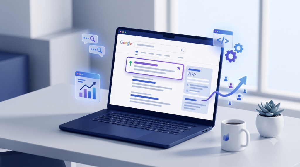 SEO for beginners guide showing website search rankings